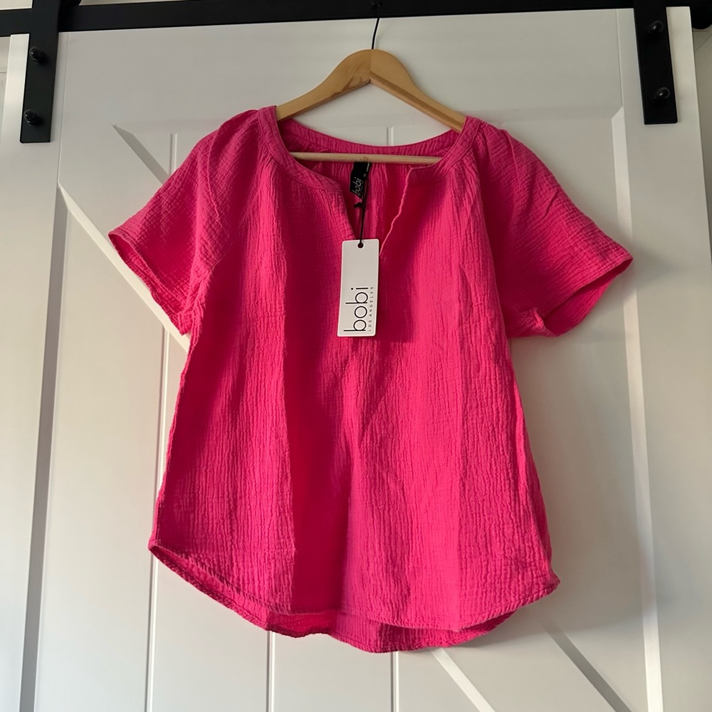 NWT Revolve Bobi Split Neck Gauze Top - M